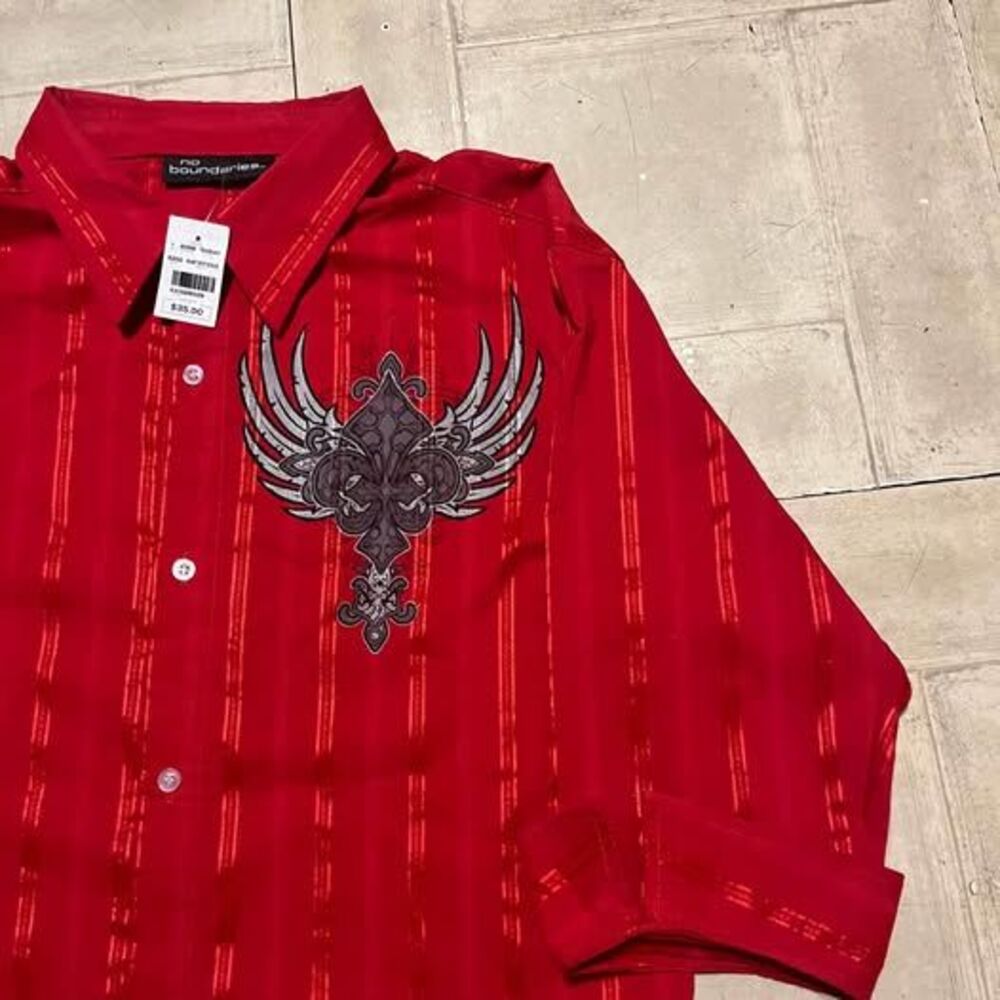 NWT Affliction grunge style red button down dress/ casual shirt size Large
